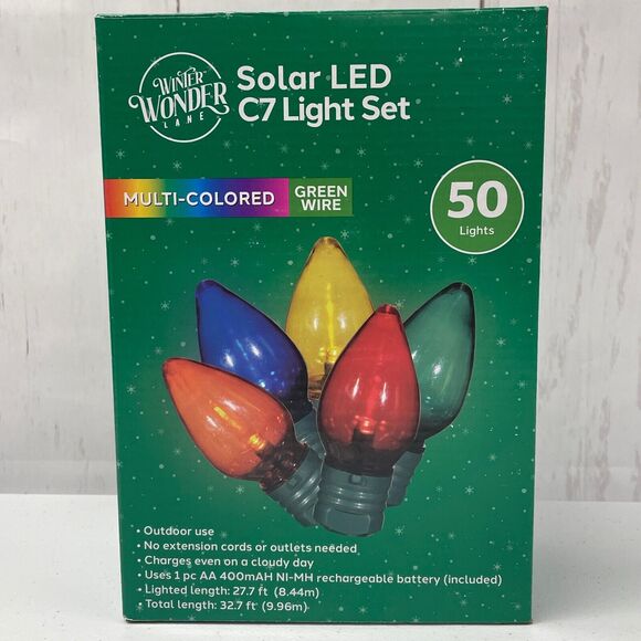 Winter Wonder Lane Solar LED C7 Light Set MultiColor Christmas Holiday 50 Lights - Picture 1 of 6